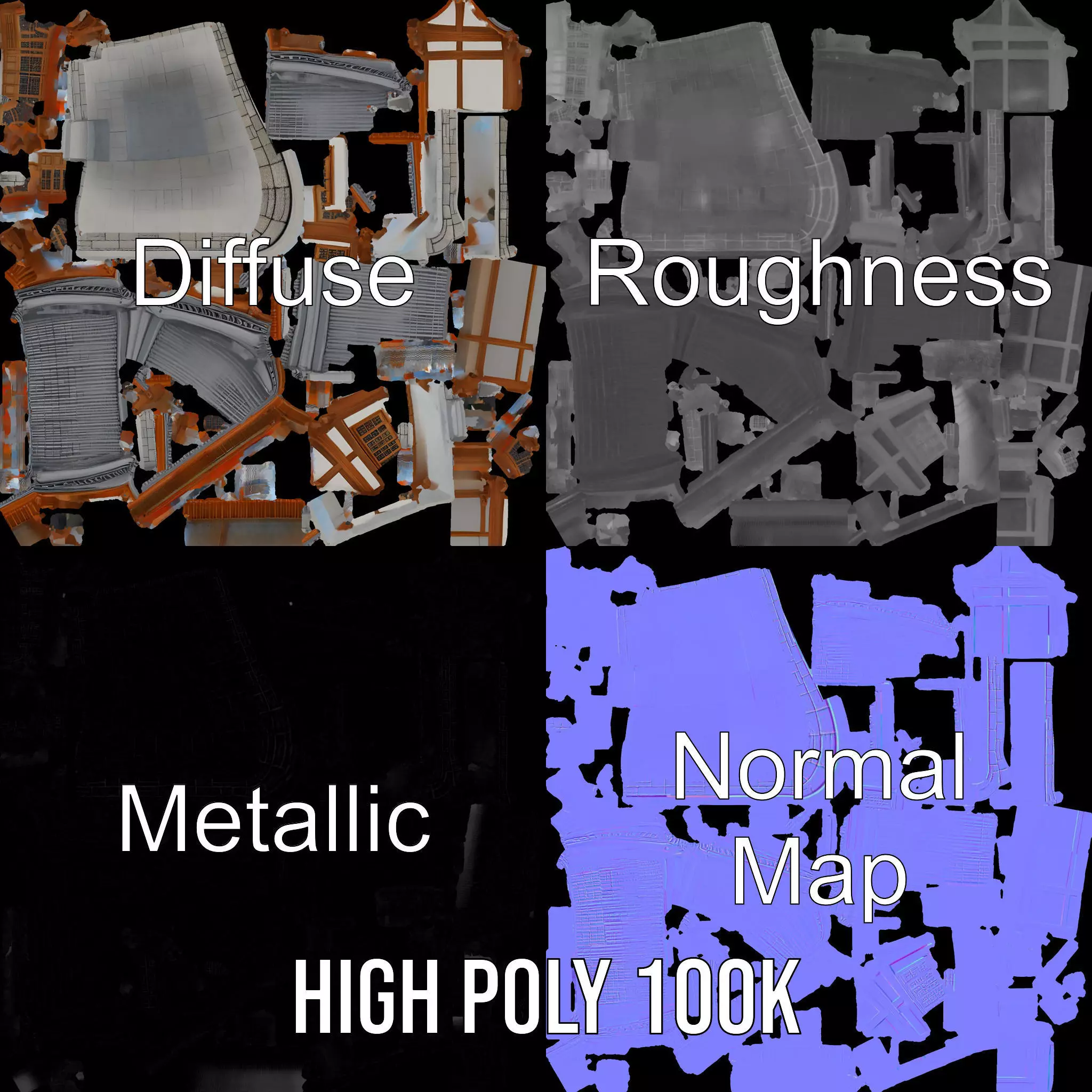 Traditional Pavilion Roof model pack Low-poly 3D model_4