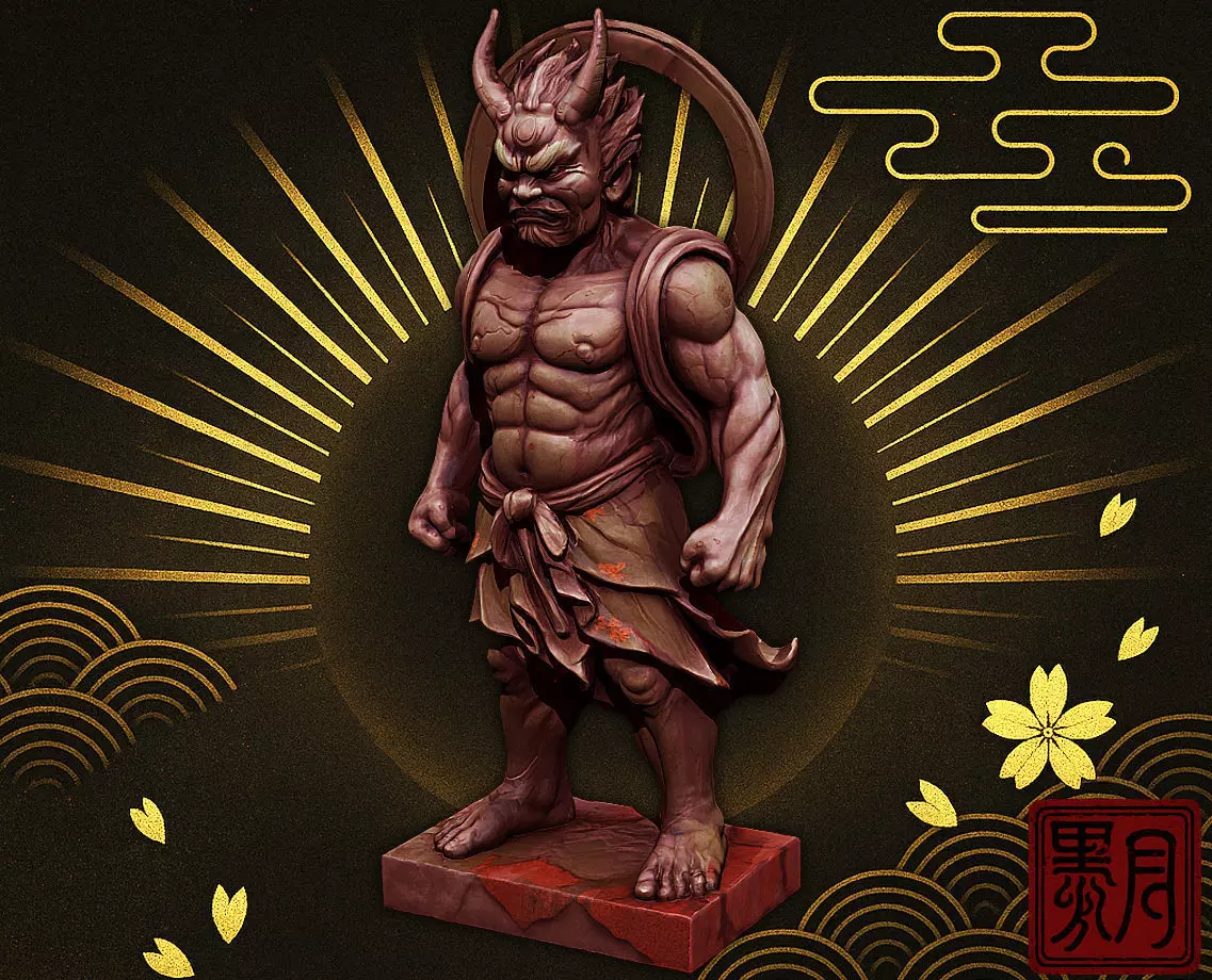 Japanese Raijin - Thunder God Statue 3D Model 3D print model_0