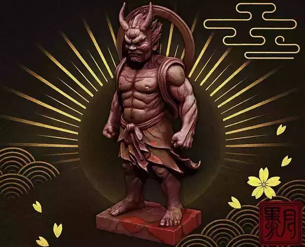 Japanese Raijin - Thunder God Statue 3D Model