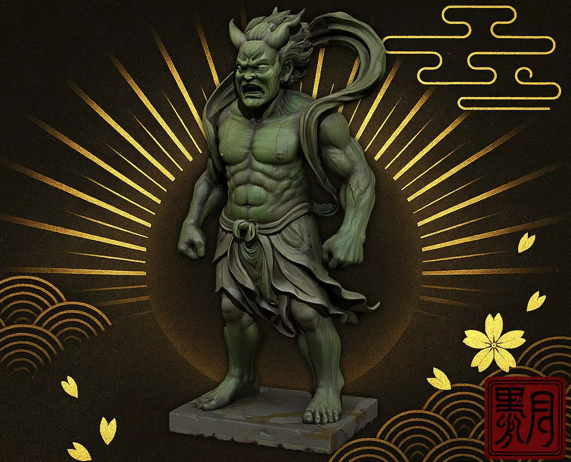 Japanese Fujin - Wind God Statue 3D Model 3D print model_0