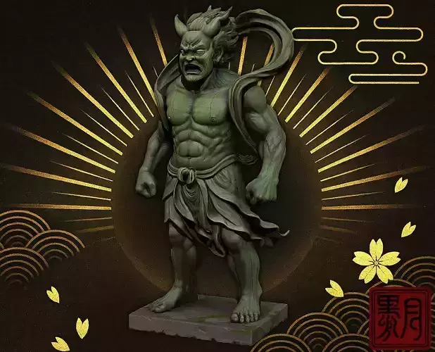 Japanese Fujin - Wind God Statue 3D Model