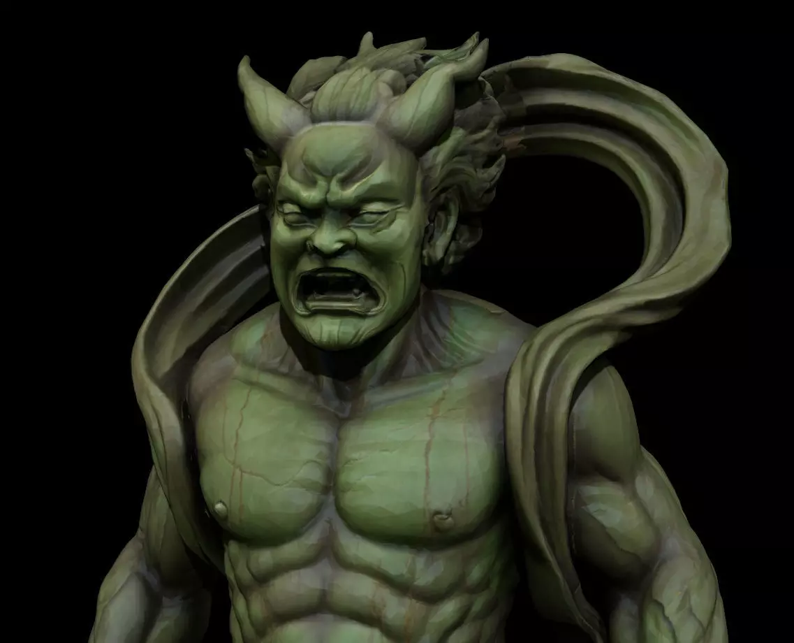 Japanese Fujin - Wind God Statue 3D Model 3D print model_6