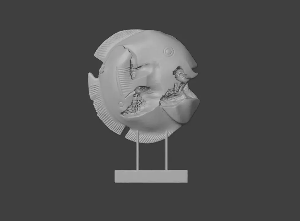 Wooden Fish Sculpture Low-poly 3D model_13