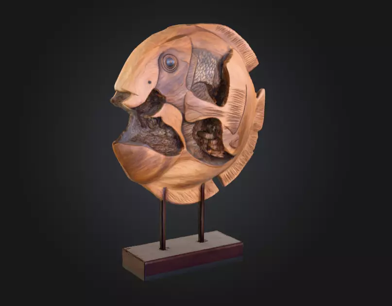 Wooden Fish Sculpture Low-poly 3D model_1