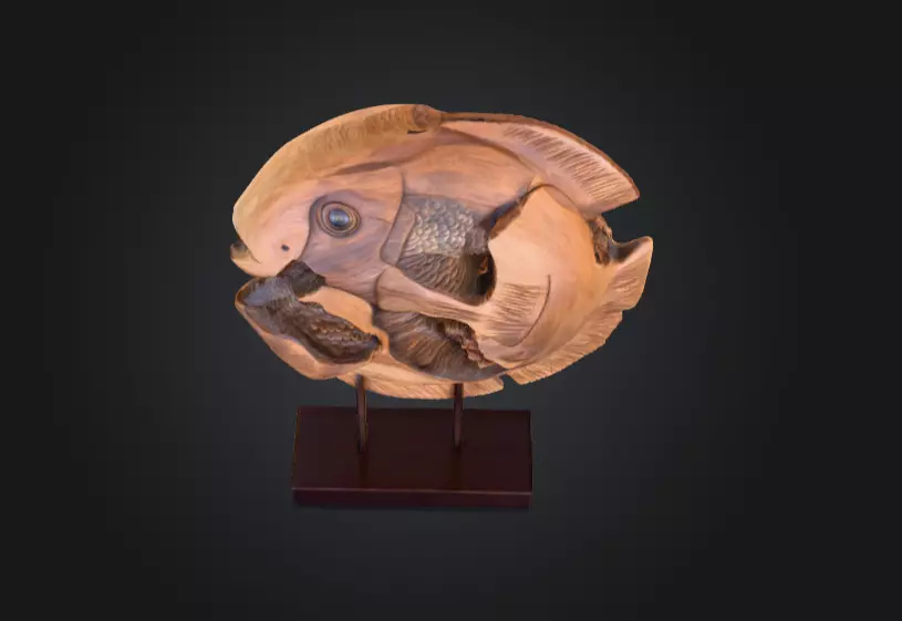 Wooden Fish Sculpture Low-poly 3D model_6