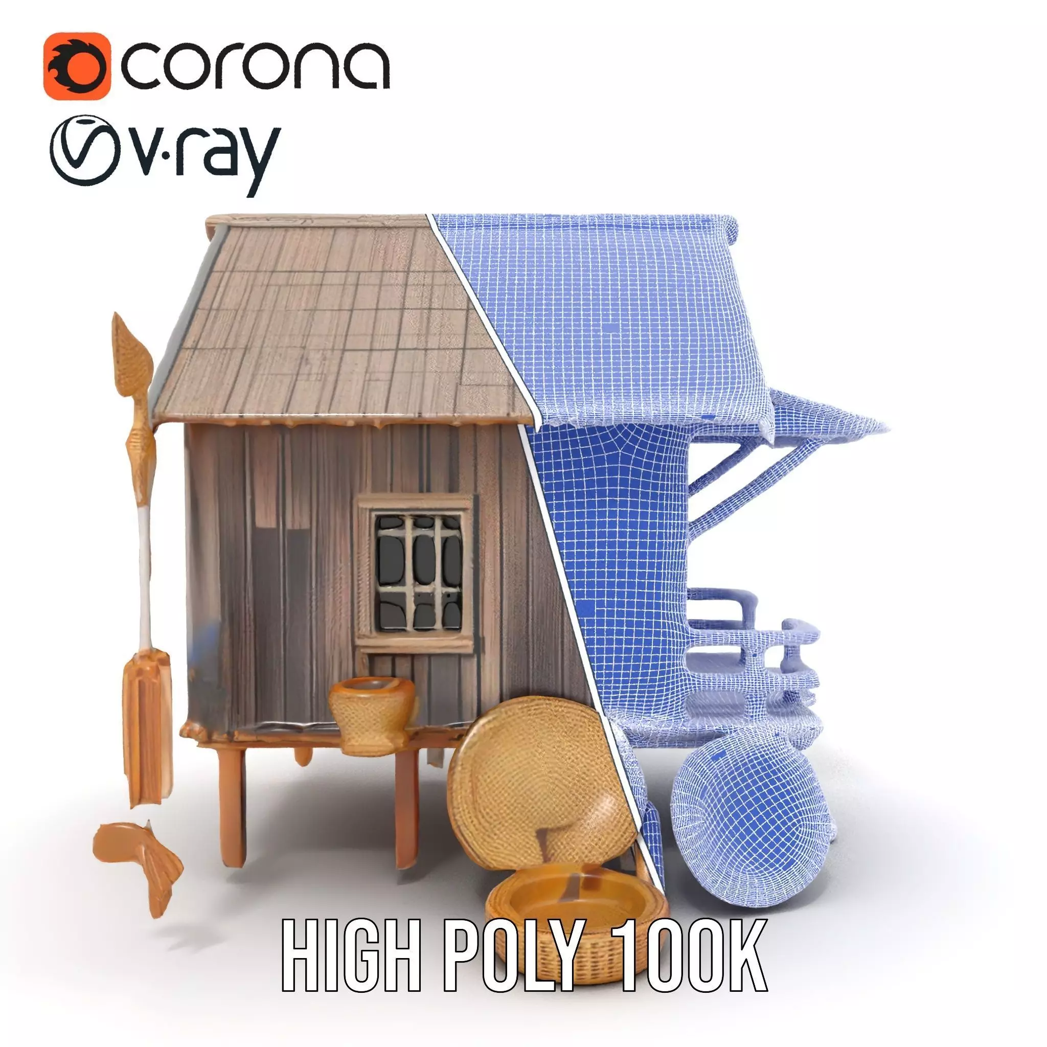 Rustic Thai House model pack Low-poly 3D model_34