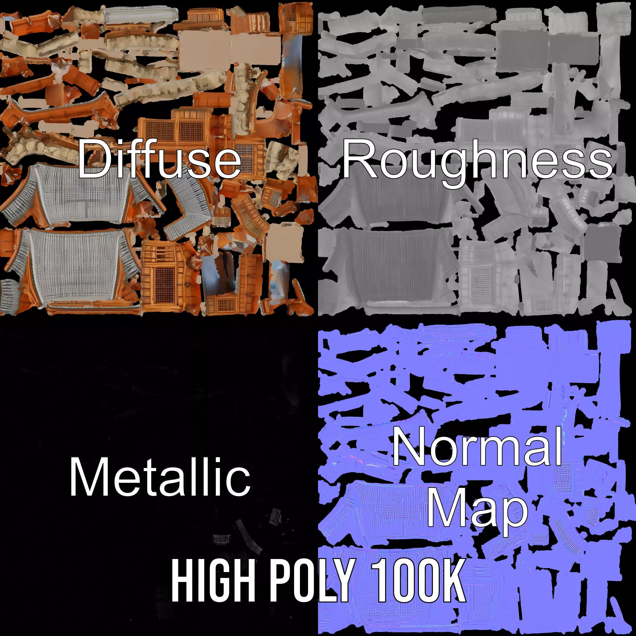 Wooden Pagoda Architecture model pack Low-poly 3D model_4