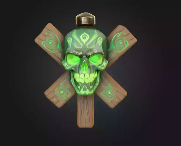 Wooden Skull Emblem Low-poly 3D model
