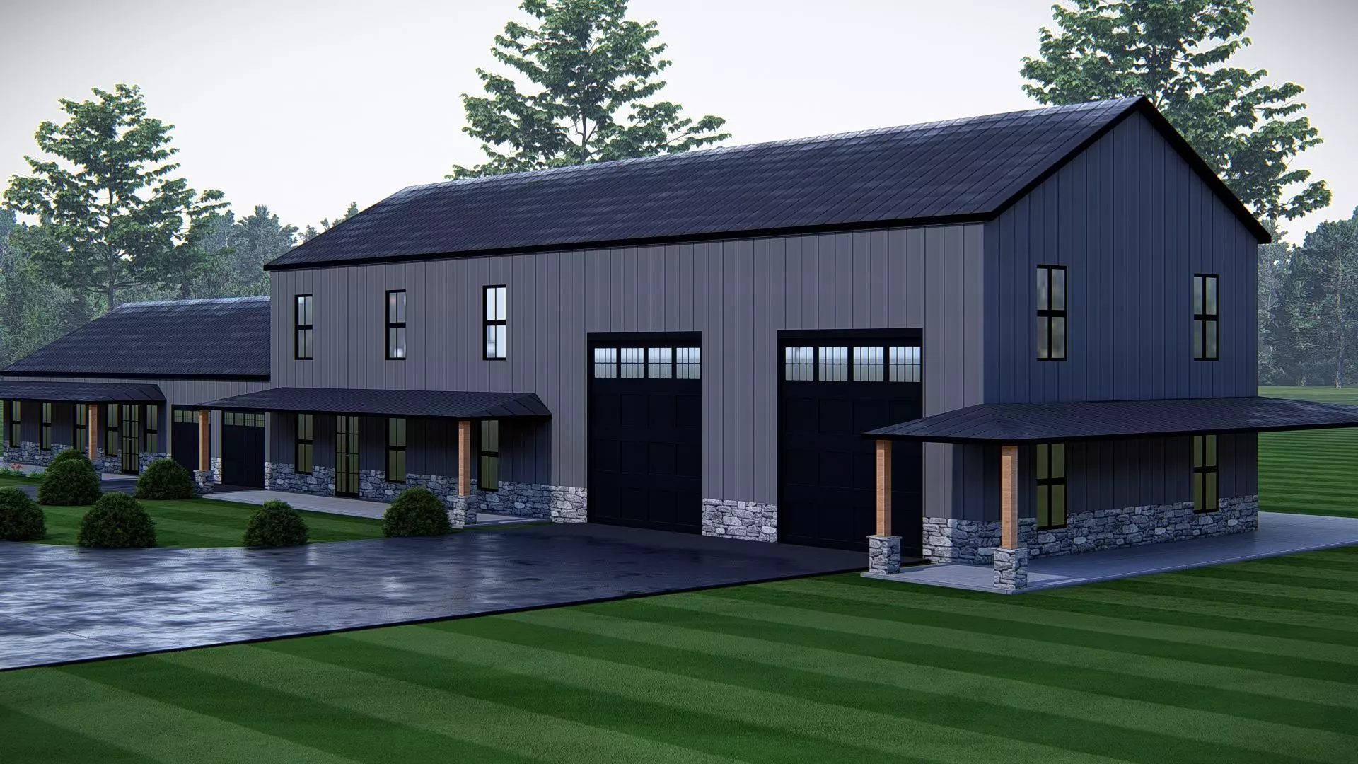 Modern Barndominium House Two Story Metal Building Home  3D model_3