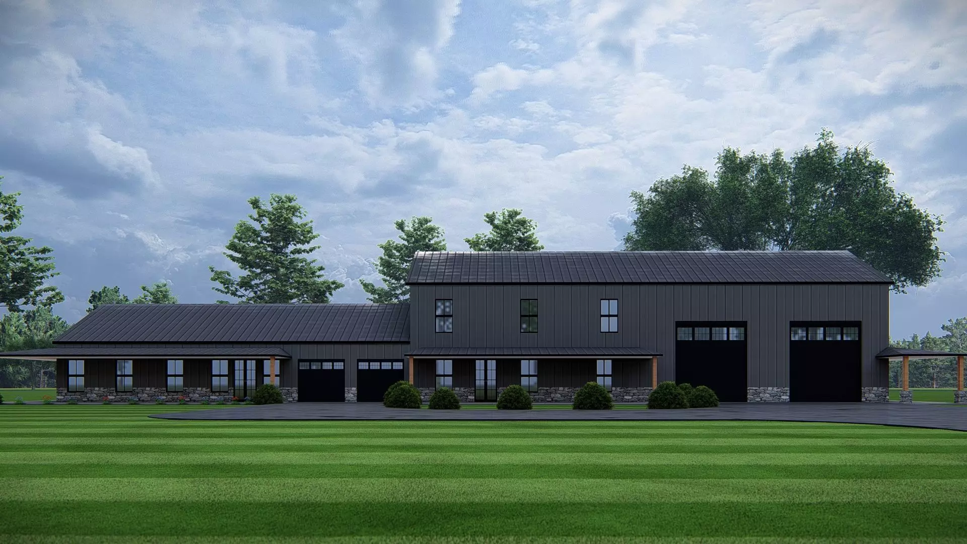 Modern Barndominium House Two Story Metal Building Home  3D model_1