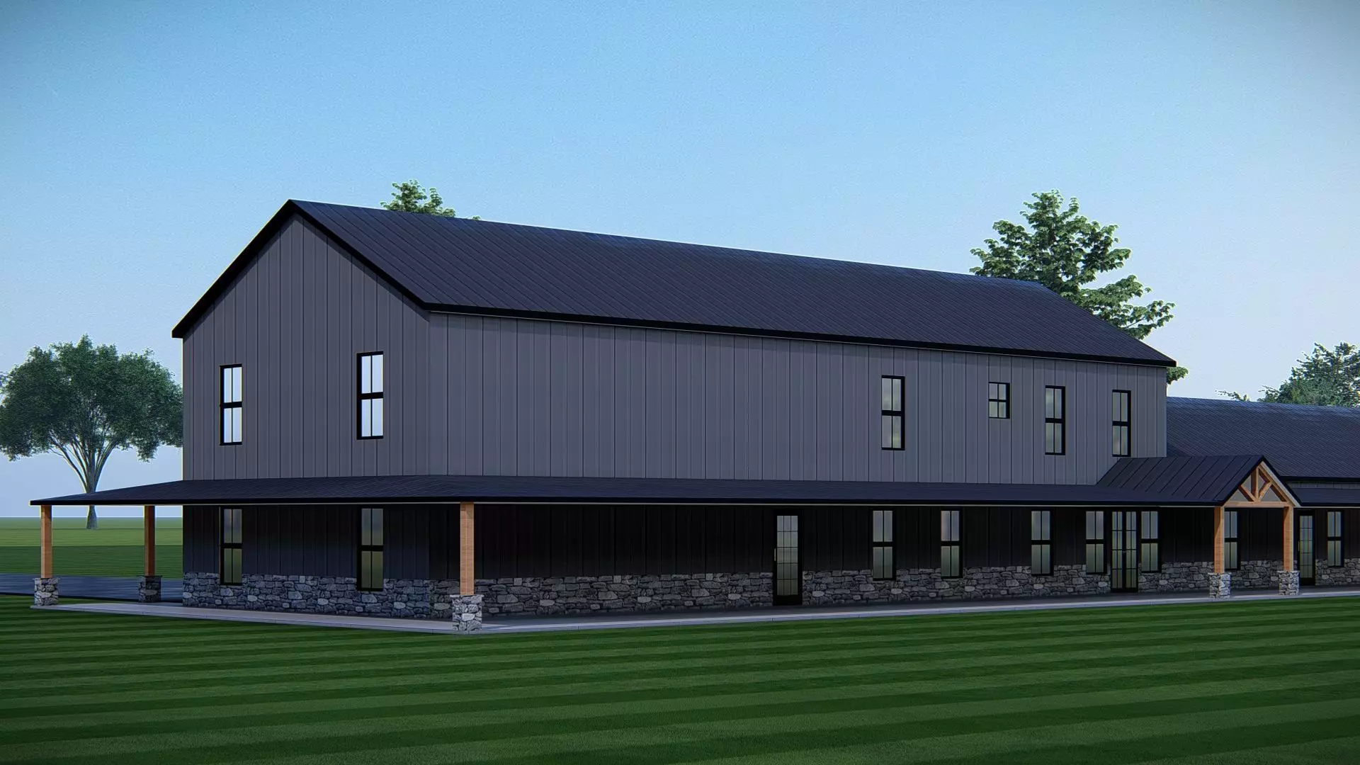 Modern Barndominium House Two Story Metal Building Home  3D model_4