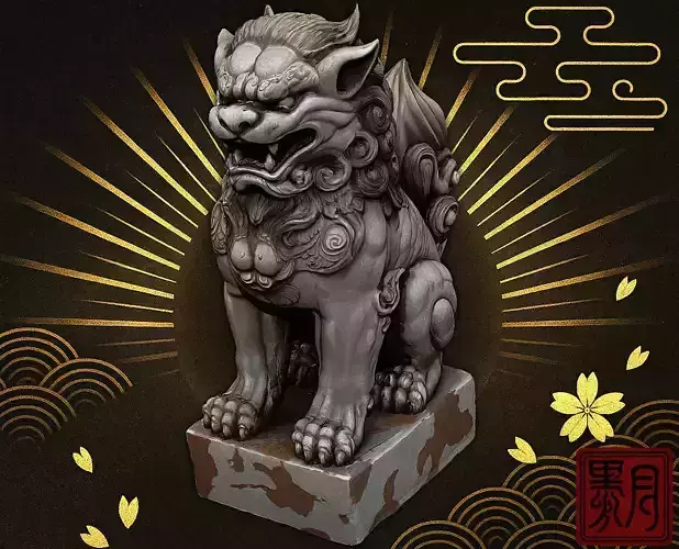 Japanese Komainu - Guardian Lion-Dog Statue Japanese
