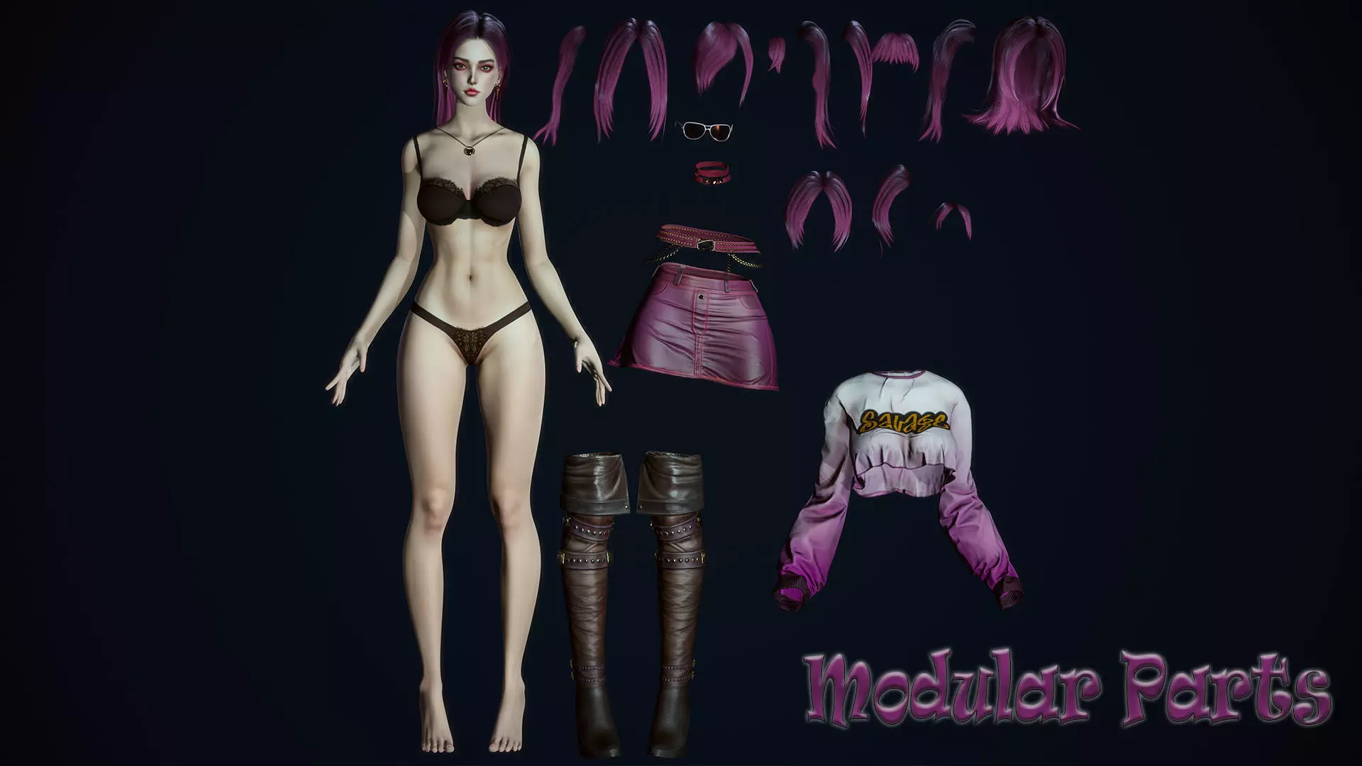 Fashion Girl Low-poly 3D model_9