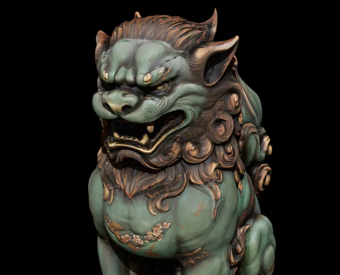 Japanese Komainu - Guardian Lion-Dog Statue Tattoo 3D print model_6