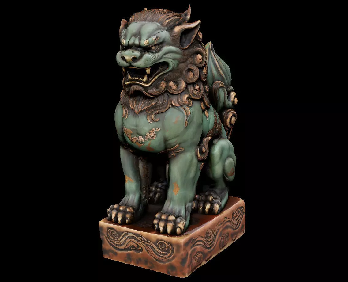 Japanese Komainu - Guardian Lion-Dog Statue Tattoo 3D print model_1