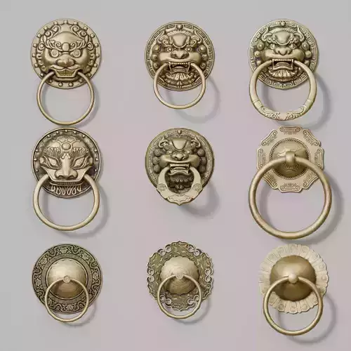 Chinese Retro Door Knob Low and High Poly Bundle