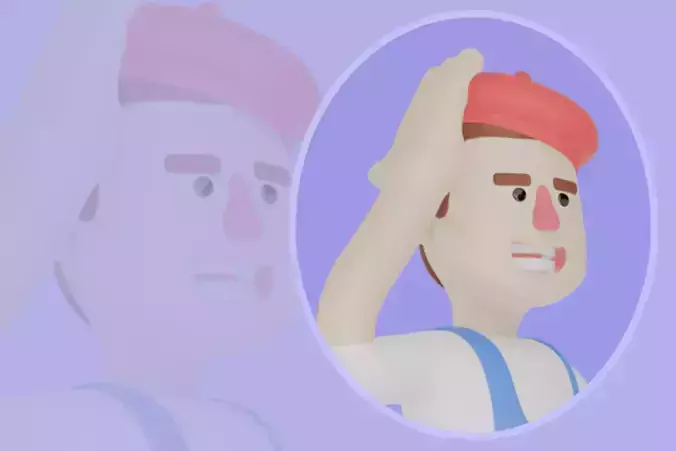 3D Cartoon Male Painter Character-Confused Artist Creative Block