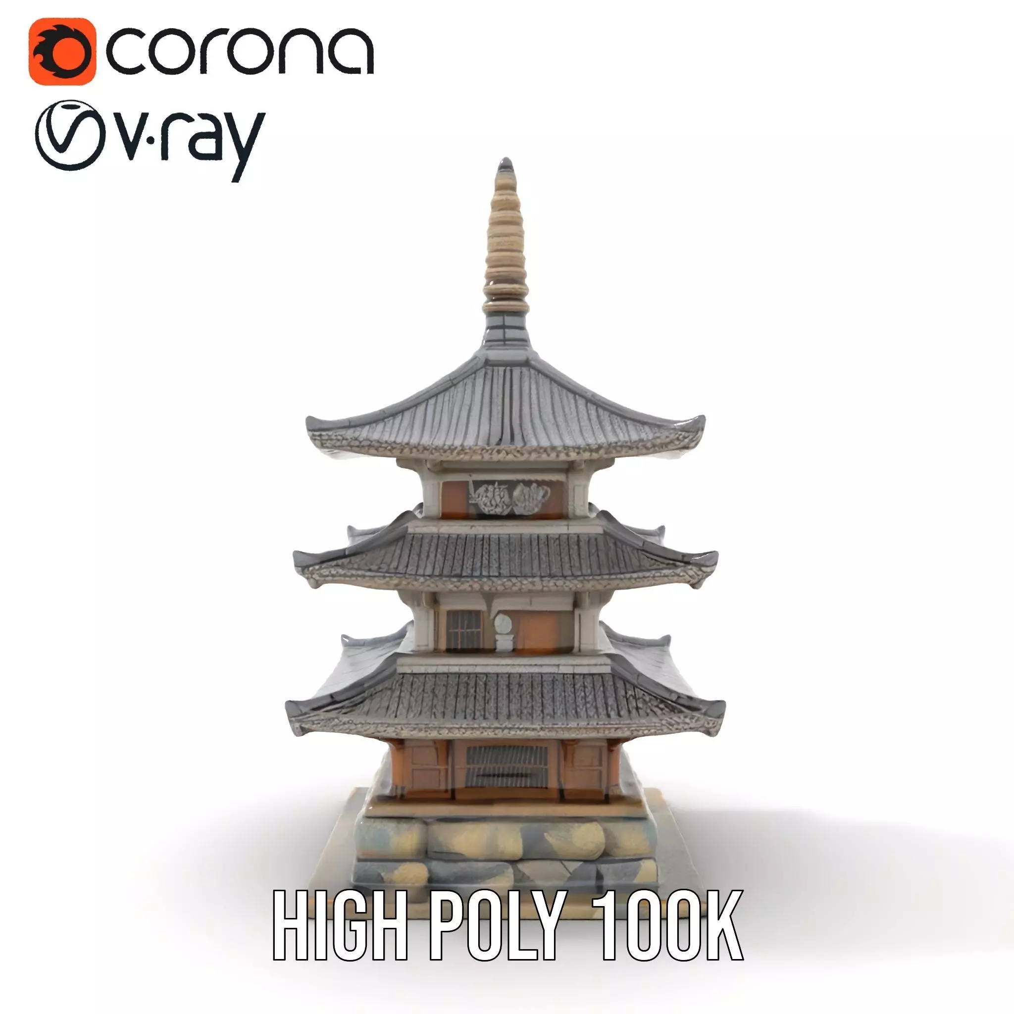 Traditional Pagoda Architecture model pack Low-poly 3D model_15