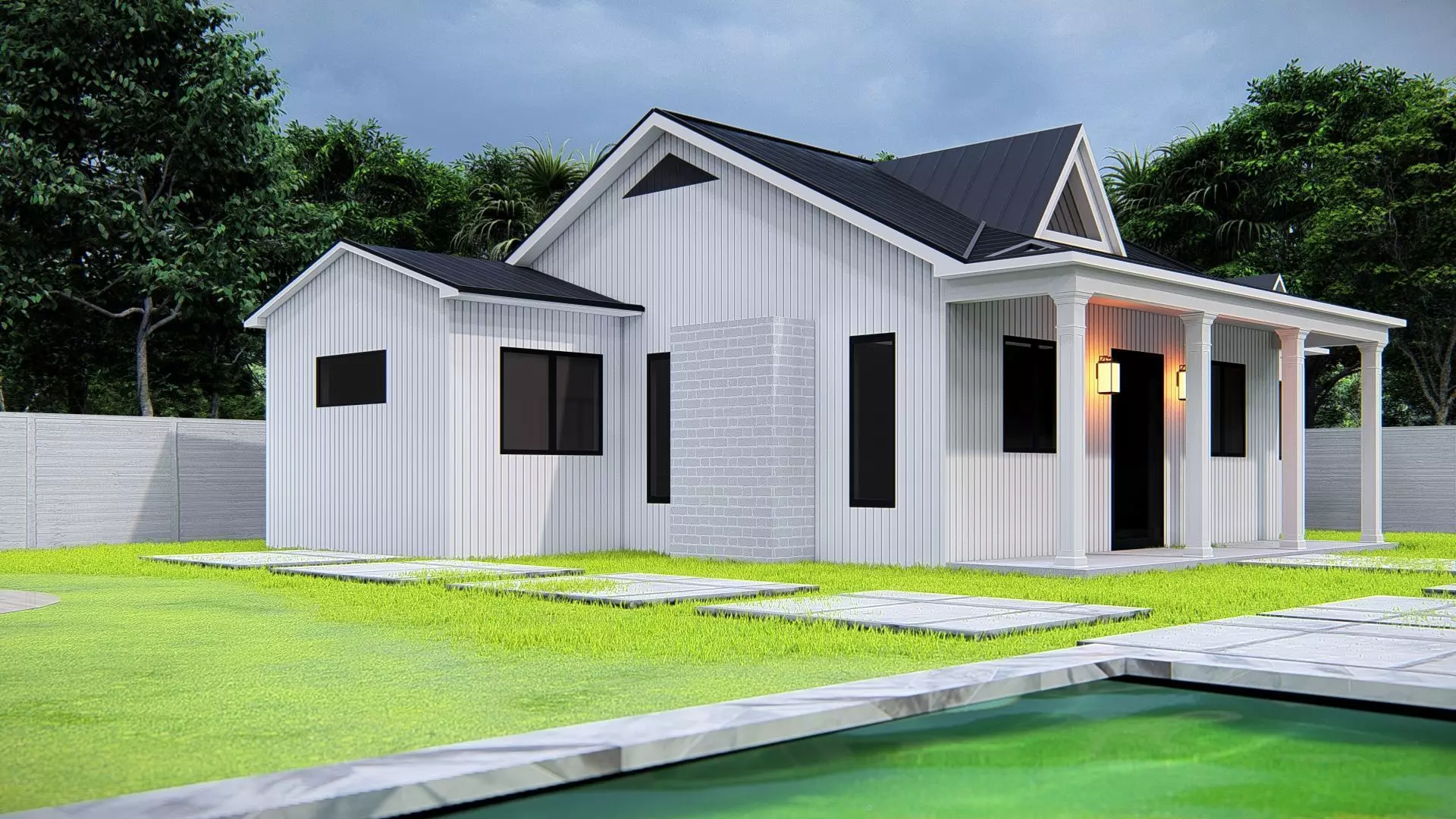 American Style House Exterior 3D Model Classic Residential Home 3D model_10