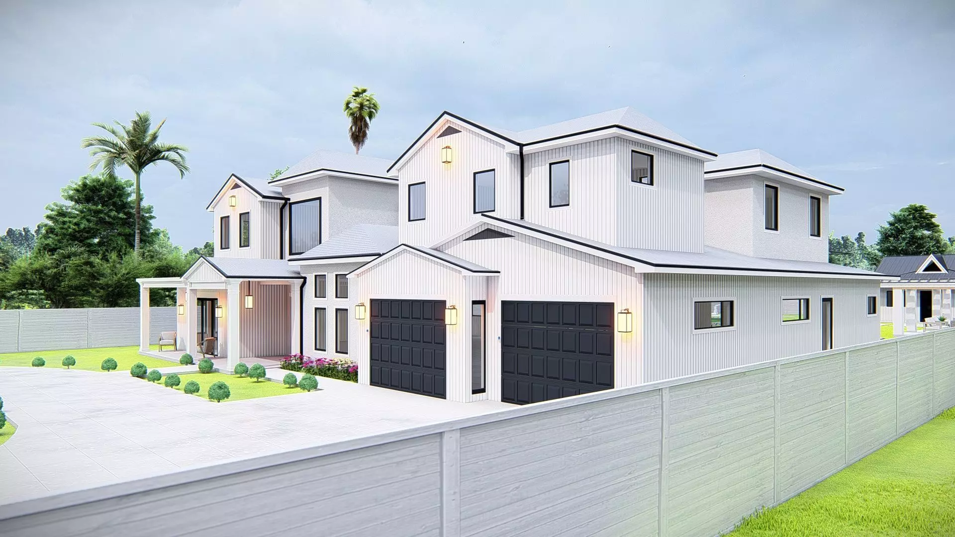 American Style House Exterior 3D Model Classic Residential Home 3D model_5