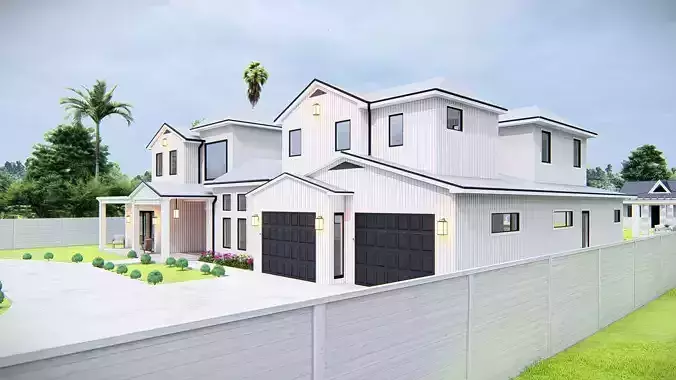 American Style House Exterior 3D Model  Classic Residential Home 3D model 6