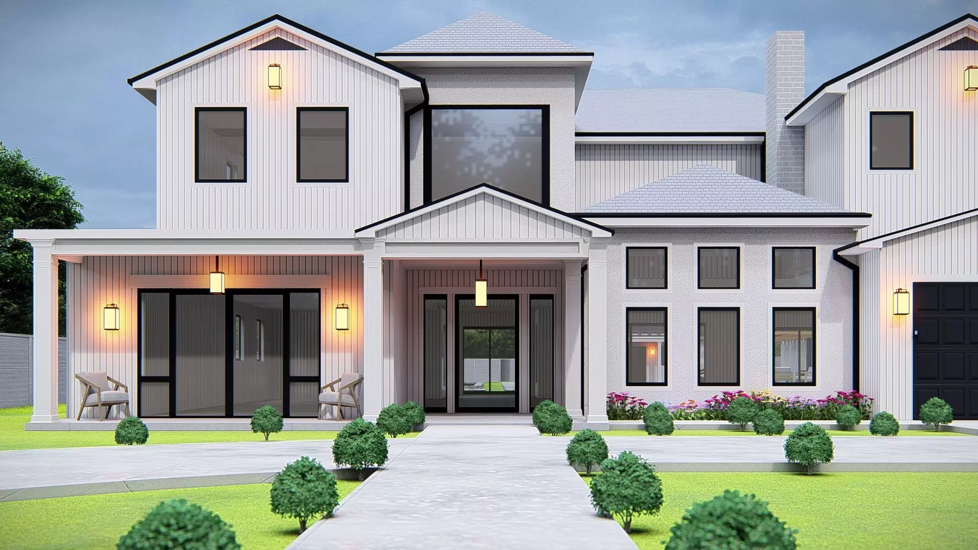 American Style House Exterior 3D Model Classic Residential Home 3D model_3