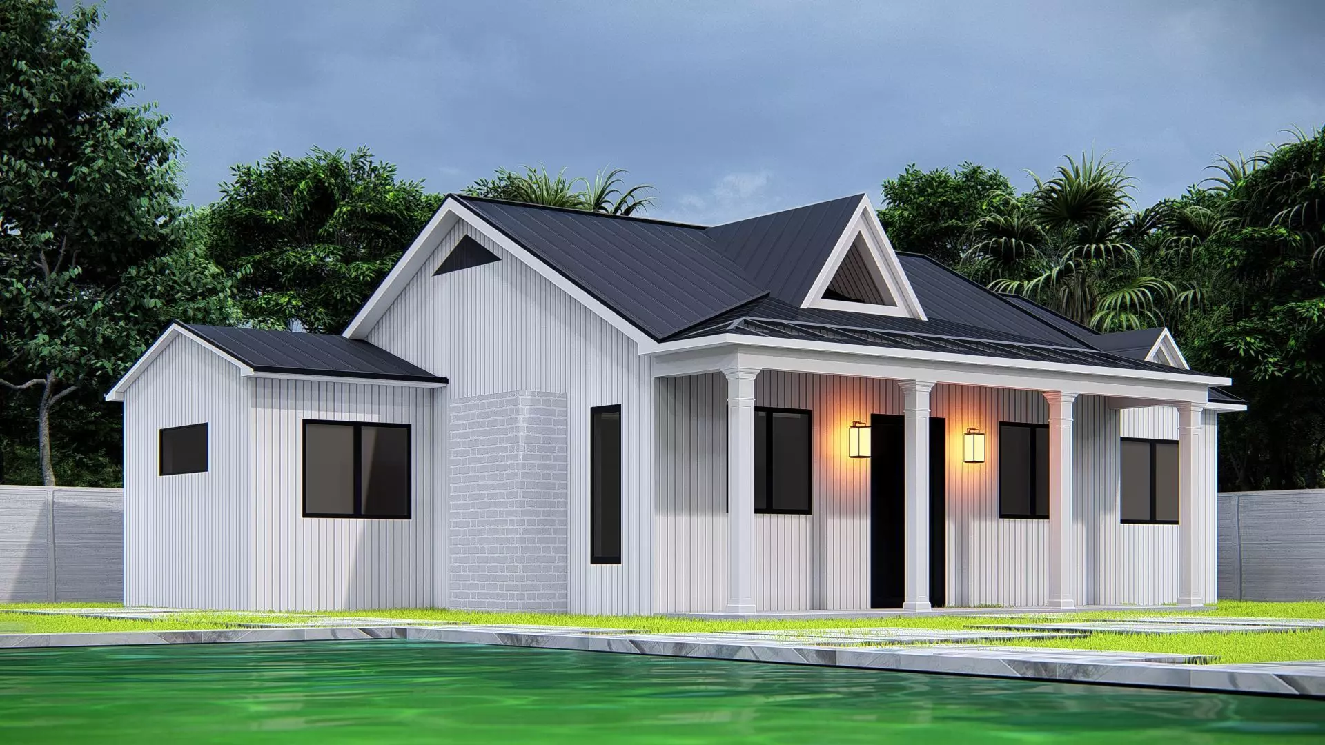 American Style House Exterior 3D Model Classic Residential Home 3D model_16