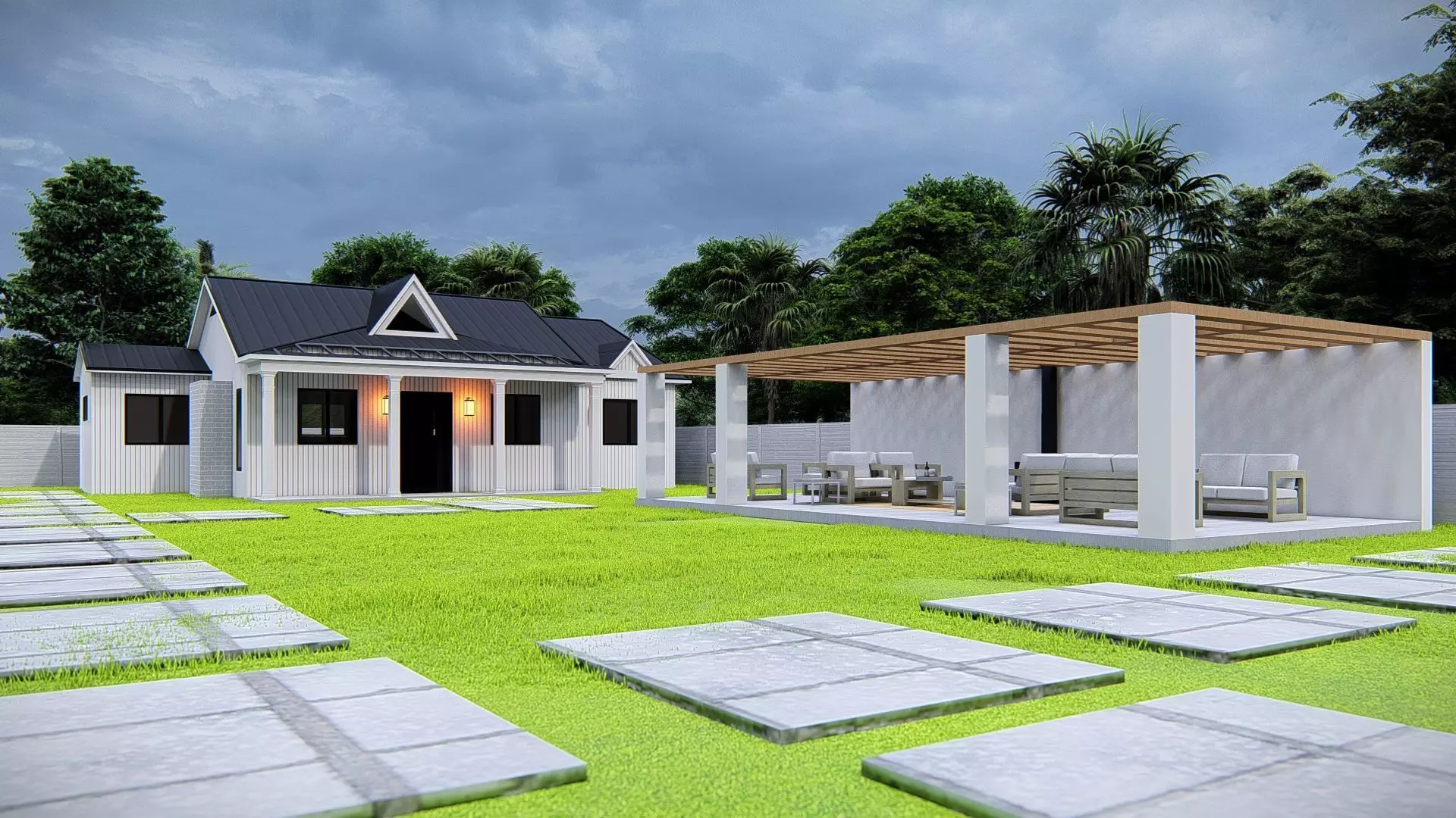 American Style House Exterior 3D Model Classic Residential Home 3D model_8