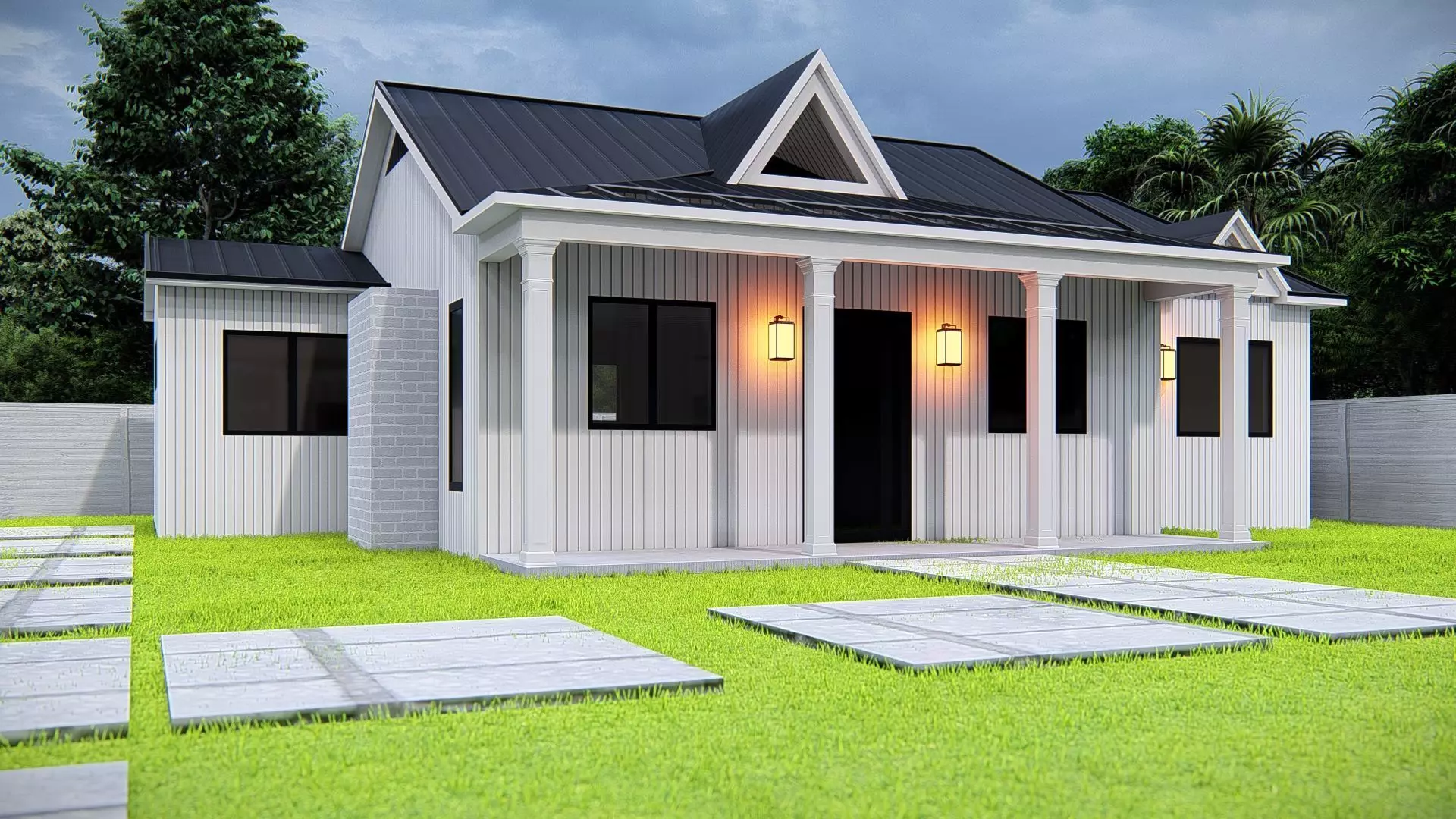 American Style House Exterior 3D Model Classic Residential Home 3D model_9