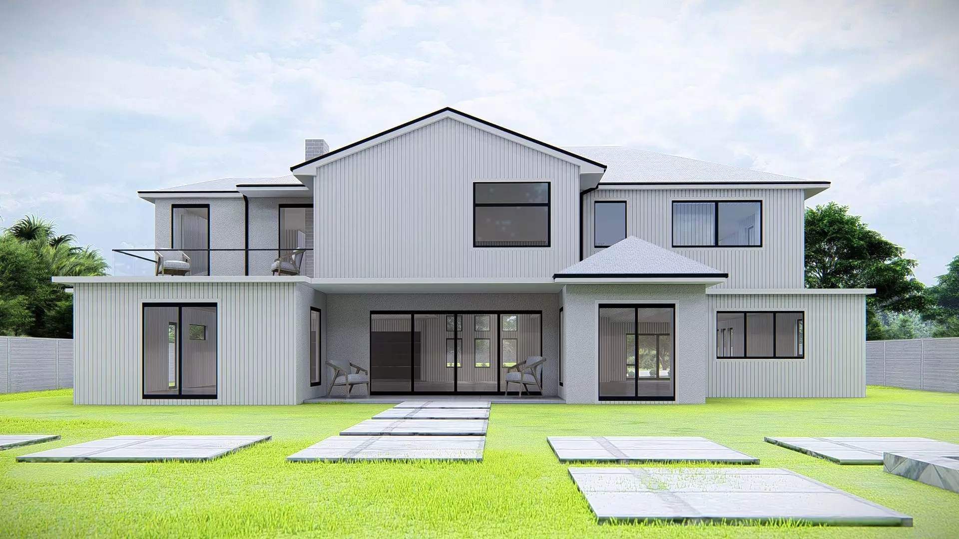 American Style House Exterior 3D Model Classic Residential Home 3D model_1