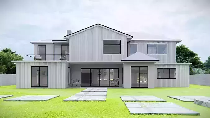 American Style House Exterior 3D Model  Classic Residential Home 3D model 2