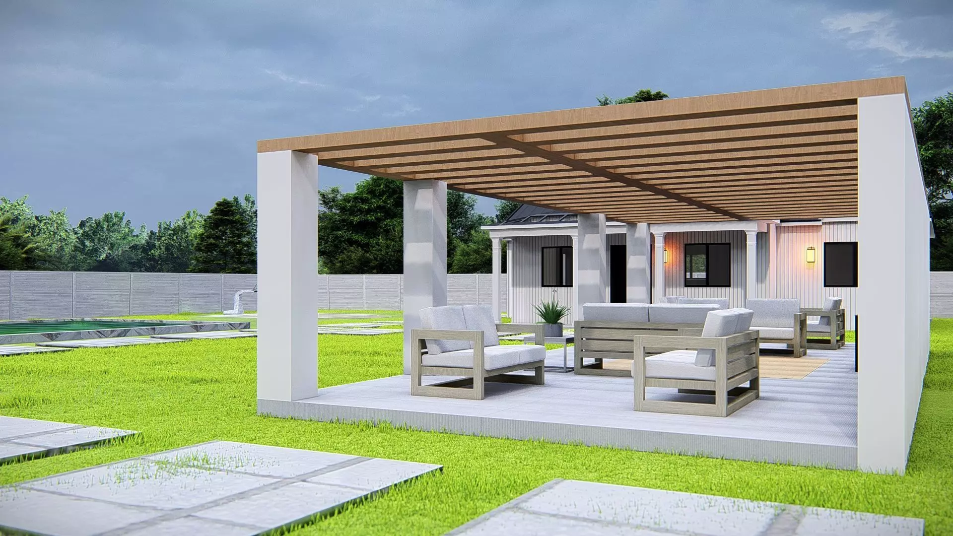 American Style House Exterior 3D Model Classic Residential Home 3D model_13