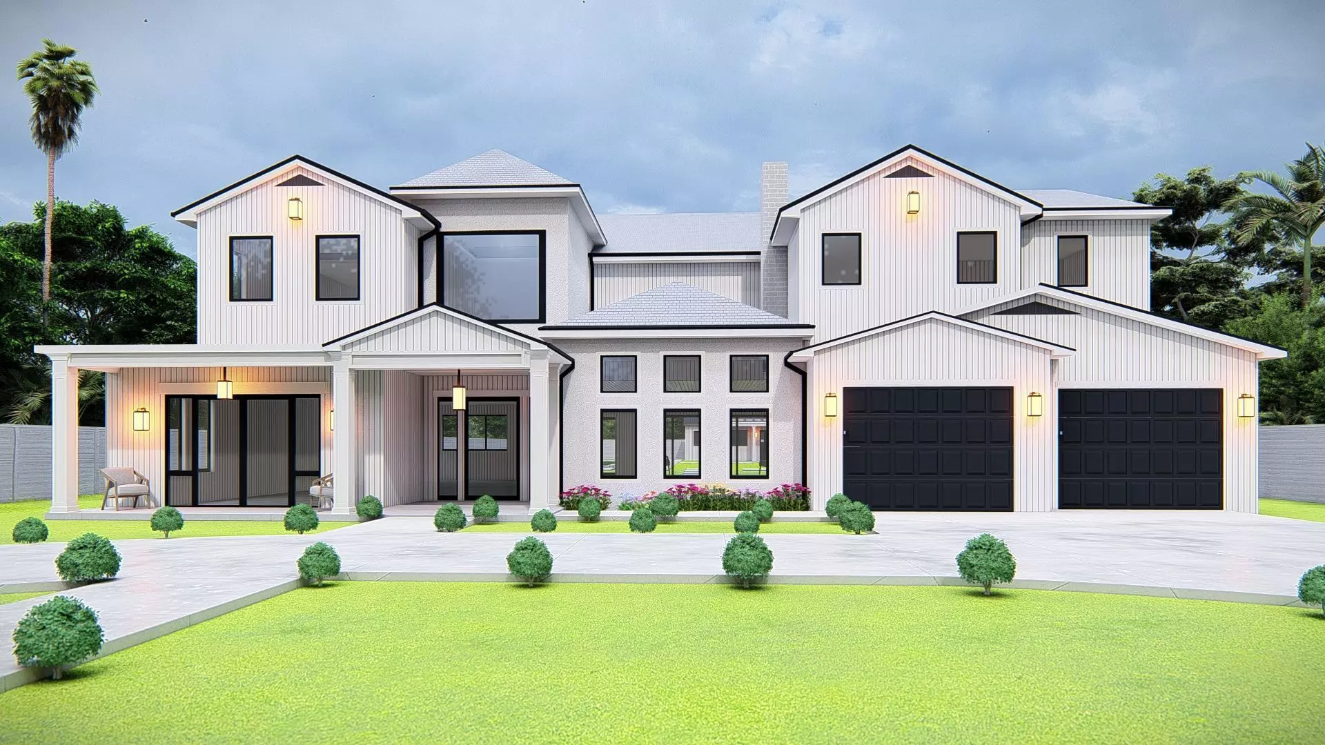 American Style House Exterior 3D Model Classic Residential Home 3D model_0