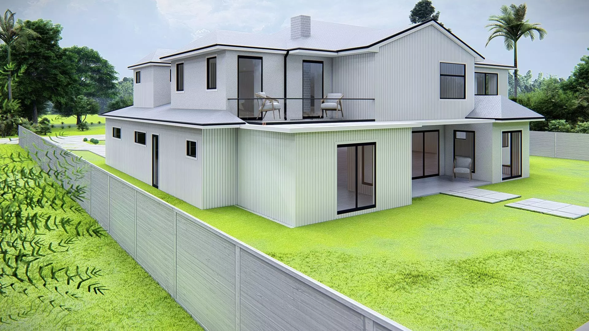 American Style House Exterior 3D Model Classic Residential Home 3D model_7