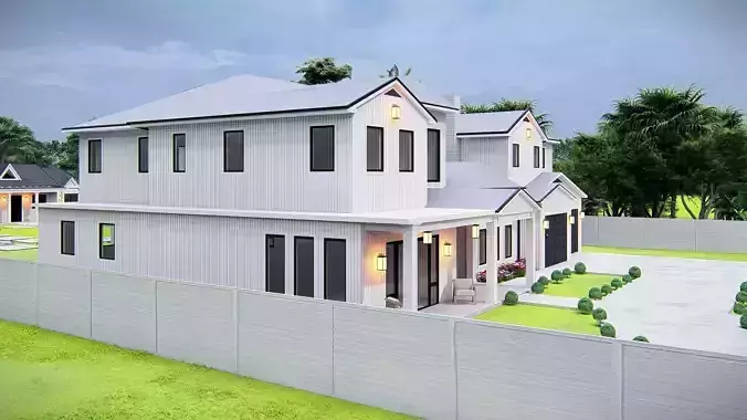 American Style House Exterior 3D Model  Classic Residential Home 3D model 3