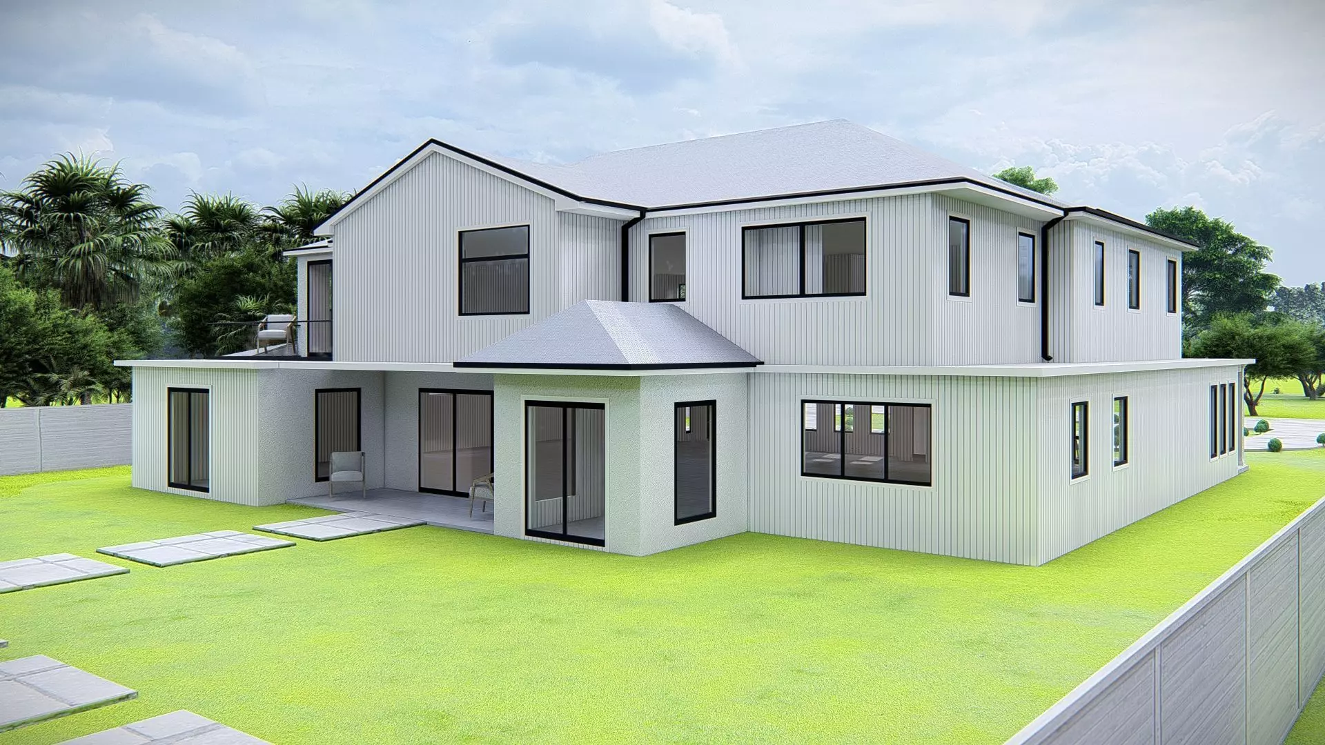 American Style House Exterior 3D Model Classic Residential Home 3D model_6