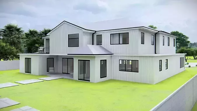 American Style House Exterior 3D Model  Classic Residential Home 3D model 7