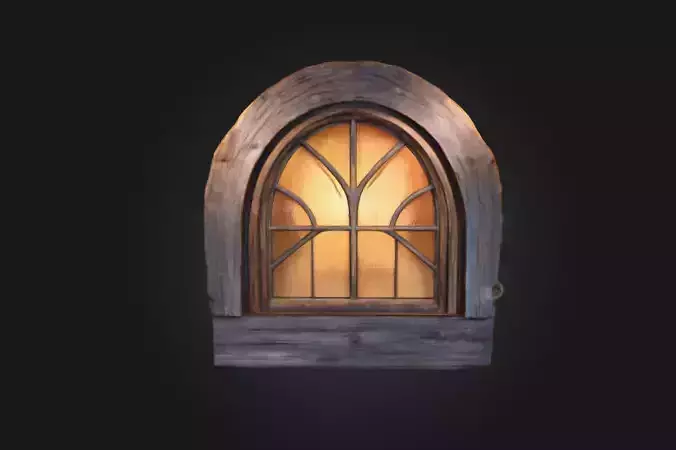 Arched Medieval Window with Curtains