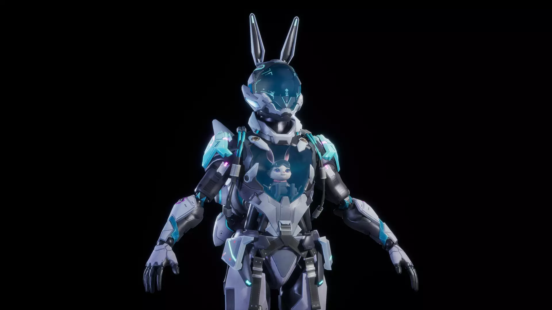 CYBER MECHA RABBIT Low-poly 3D model_2