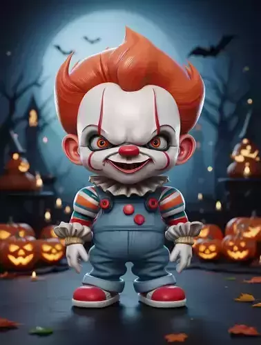 Cute Halloween Clown 3D Cartoon Character Red Hair Outfit