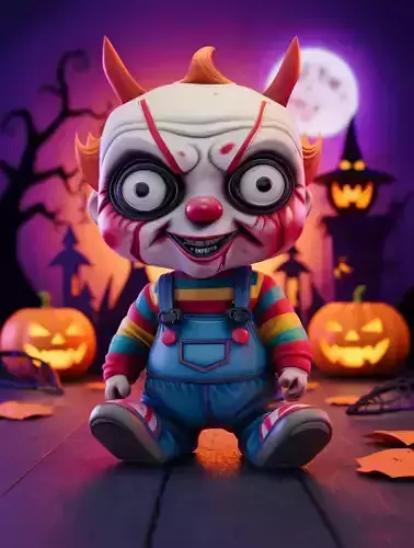 Cute Halloween Clown 3D Cartoon Character Horns
