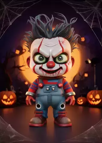 Cute Halloween Clown 3D Model Cartoon Character Spiky Hair