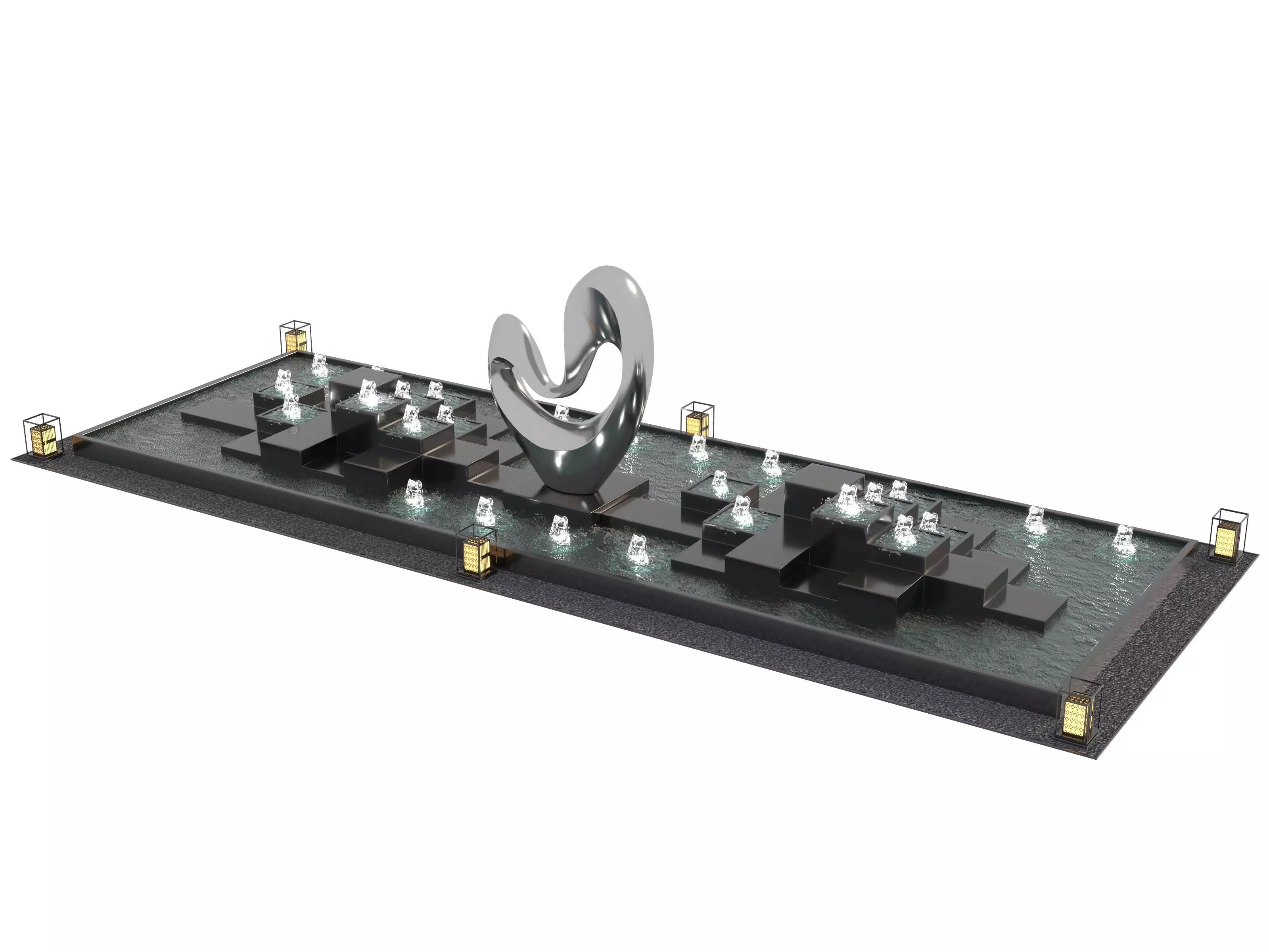 Waterfall Fountains modern Landscape 3D model