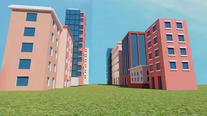 10 stylized buildings Low-poly 3D model 7