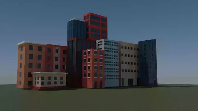 10 stylized buildings Low-poly 3D model 2
