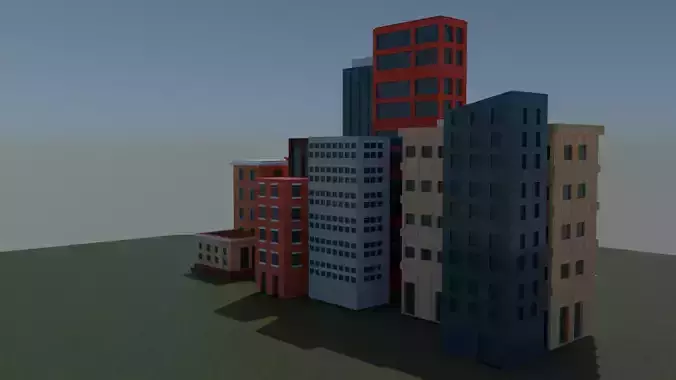 10 stylized buildings Low-poly 3D model 3