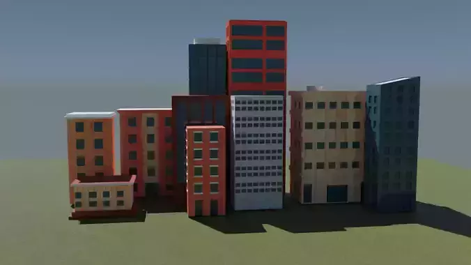 10 stylized buildings Low-poly 3D model 4