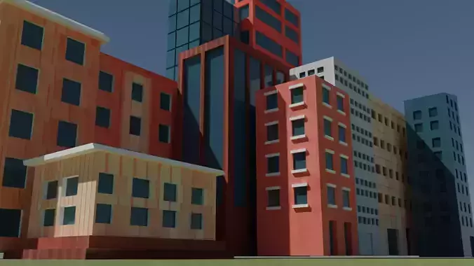 10 stylized buildings Low-poly 3D model