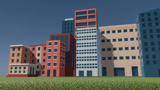 10 stylized buildings Low-poly 3D model 6