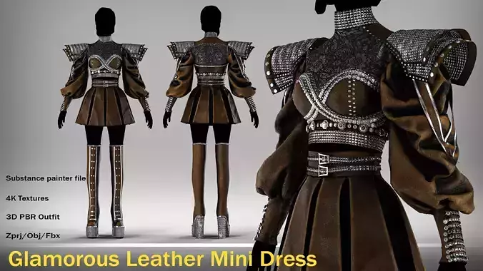 Glamorous Leather Mini Dress With 4K Textures